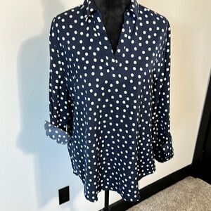 Chico's Blue Button Down Shirt with Notched Collar and Relaxed Fit